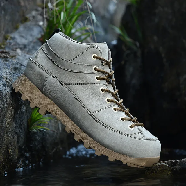 Beige and Black Mid-Cut Lace-Up Hiking Boot 4