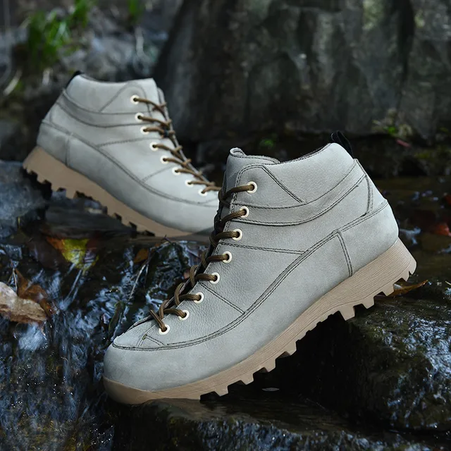 Beige and Black Mid-Cut Lace-Up Hiking Boot 5