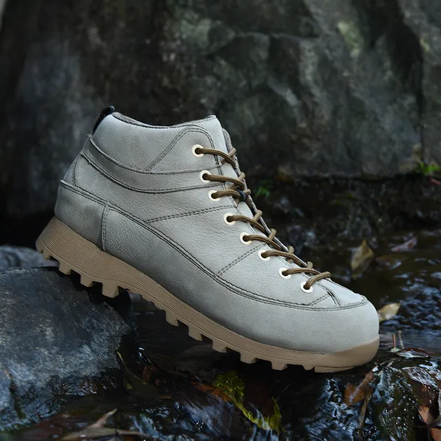 Beige and Black Mid-Cut Lace-Up Hiking Boot 6
