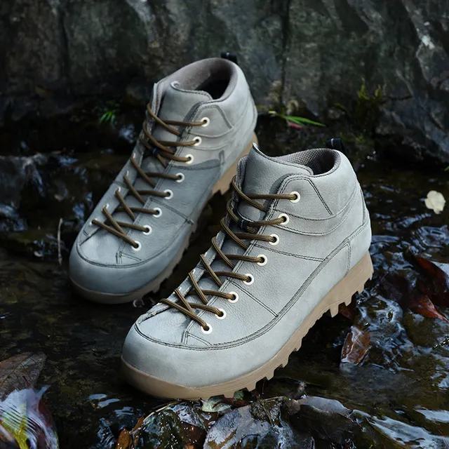 Beige and Black Mid-Cut Lace-Up Hiking Boot 7