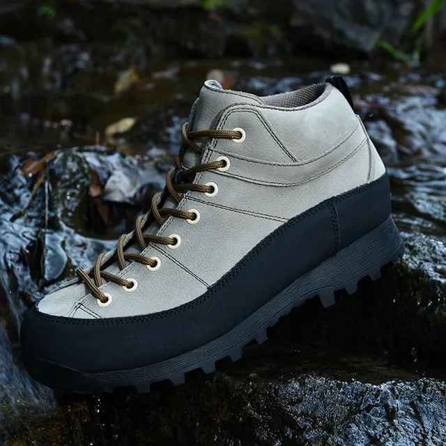 Beige and Black Mid-Cut Lace-Up Hiking Boot 8