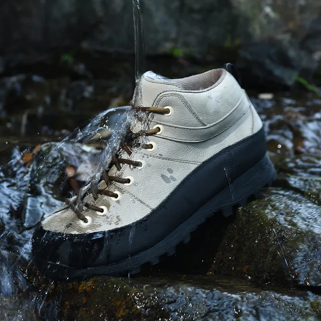 Beige and Black Mid-Cut Lace-Up Hiking Boot 9