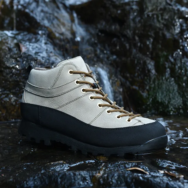 Beige and Black Mid-Cut Lace-Up Hiking Boot 11