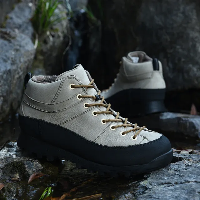 Beige and Black Mid-Cut Lace-Up Hiking Boot 12