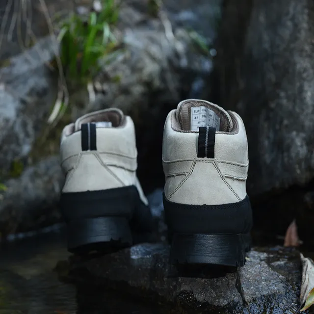Beige and Black Mid-Cut Lace-Up Hiking Boot 13