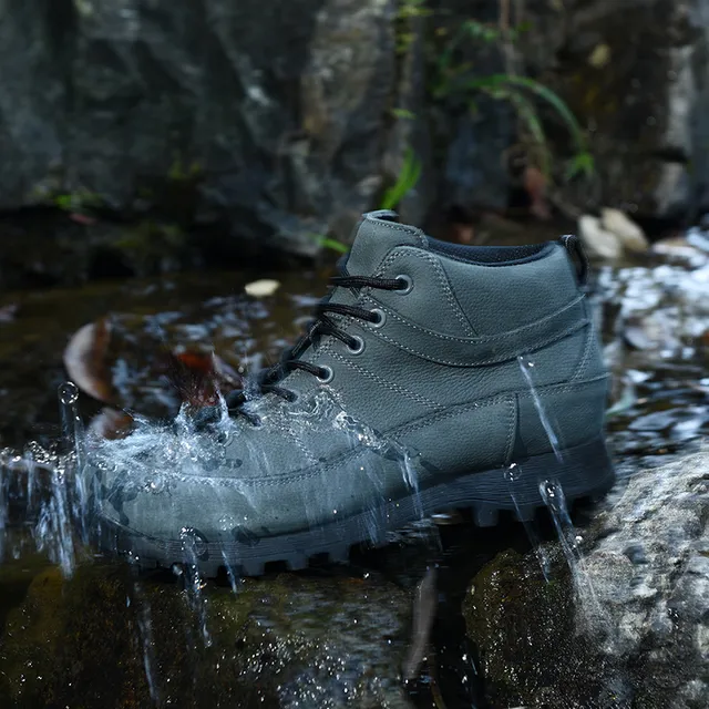 Beige and Black Mid-Cut Lace-Up Hiking Boot 14