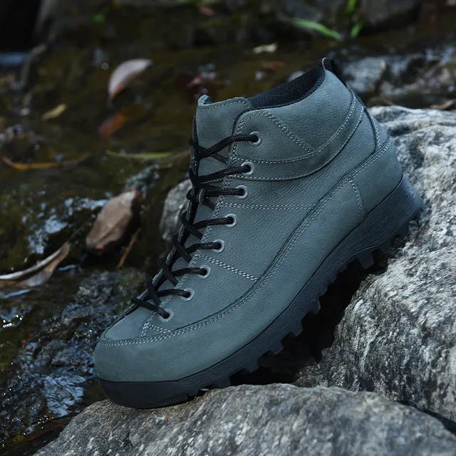 Beige and Black Mid-Cut Lace-Up Hiking Boot 15