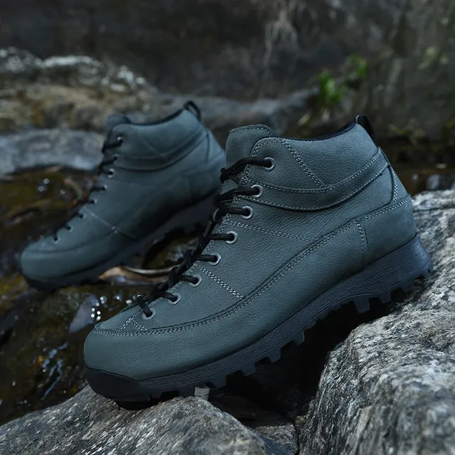 Beige and Black Mid-Cut Lace-Up Hiking Boot 16