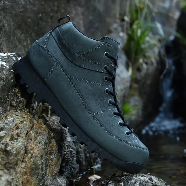 Beige and Black Mid-Cut Lace-Up Hiking Boot 17