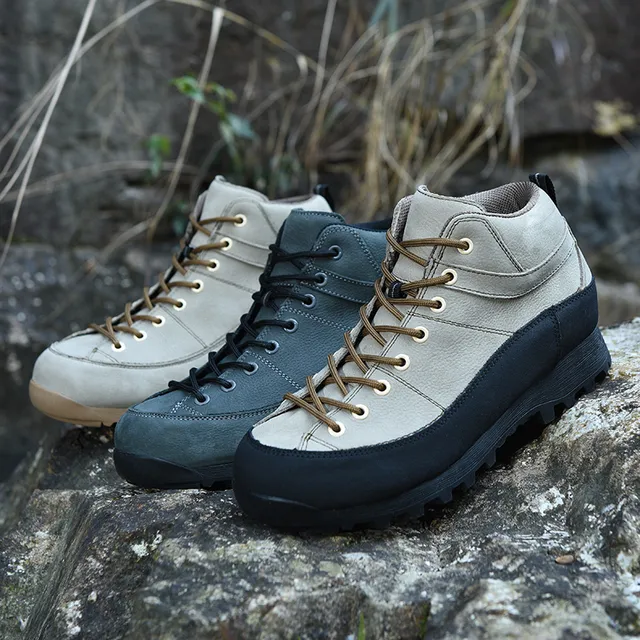 Beige and Black Mid-Cut Lace-Up Hiking Boot 20