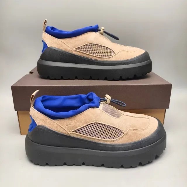 Beige and Blue Slip-On Platform Sneaker 5