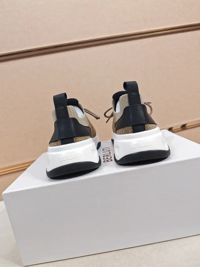 Beige Black Knit Upper Sculpted Midsole Sneakers 4