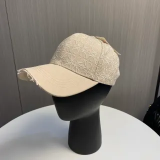 Beige Embroidered Monogram Baseball Cap