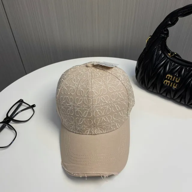Beige Embroidered Monogram Baseball Cap 2