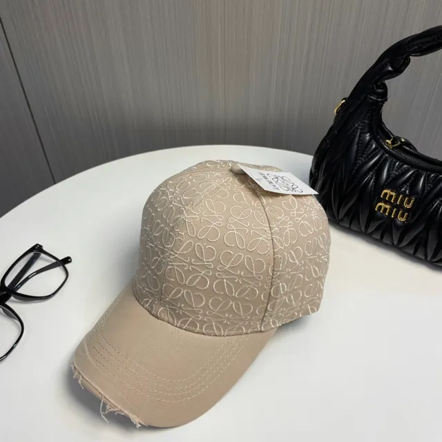Beige Embroidered Monogram Baseball Cap 5