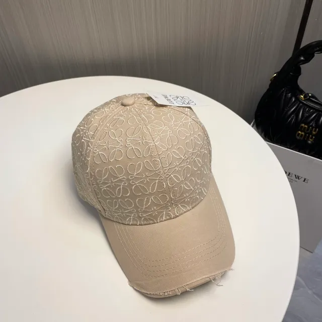 Beige Embroidered Monogram Baseball Cap 6