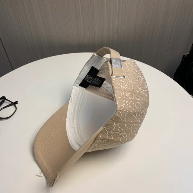 Beige Embroidered Monogram Baseball Cap 7