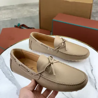 米色压纹皮革蝴蝶结乐福鞋