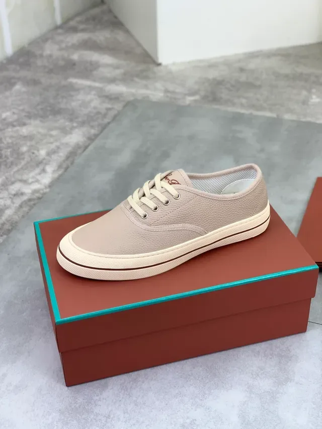 Beige Pebbled Leather Low-Top Sneaker 4