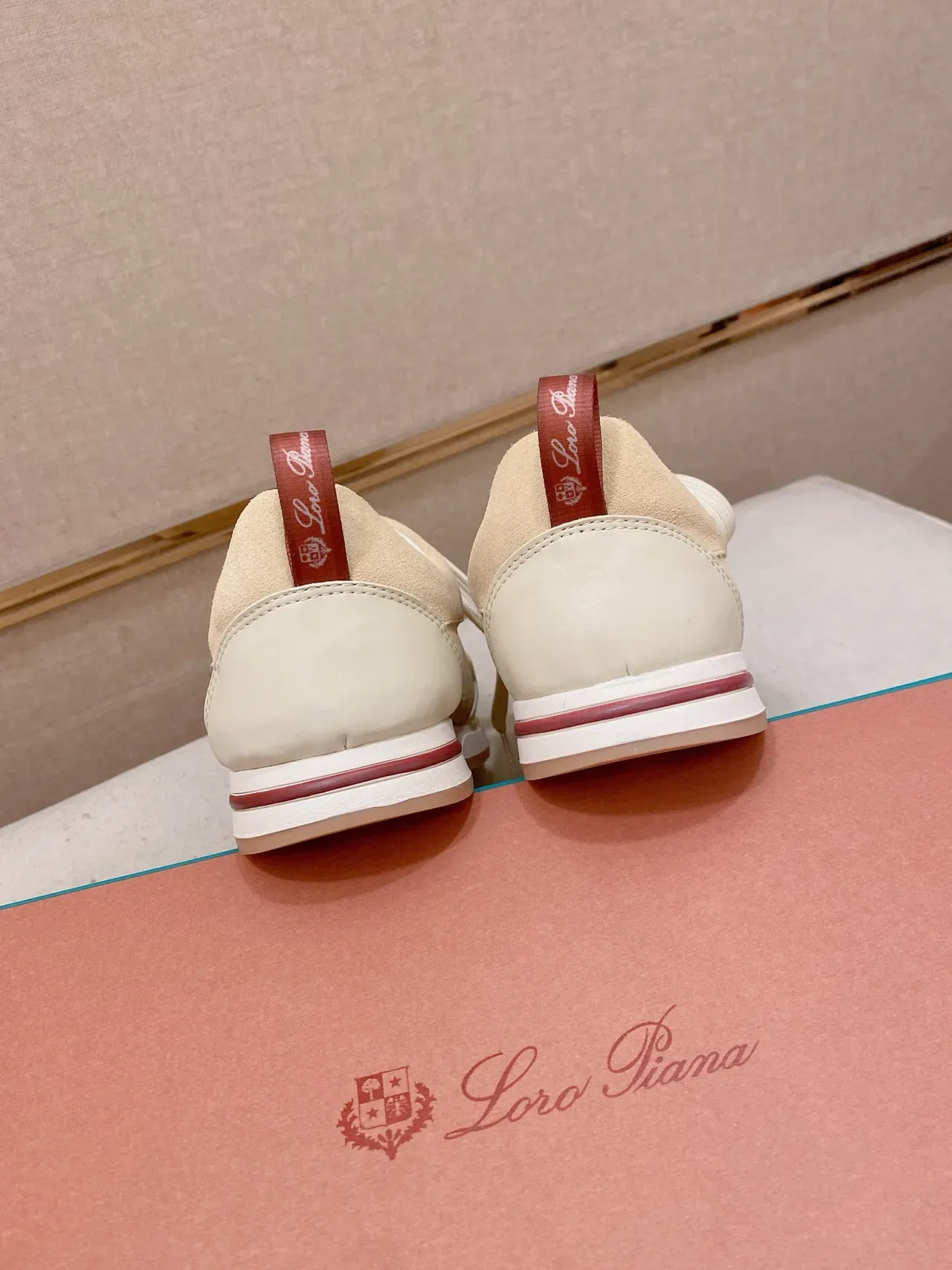 Beige Red Suede Upper Contrast Toe Cap Sneakers 3