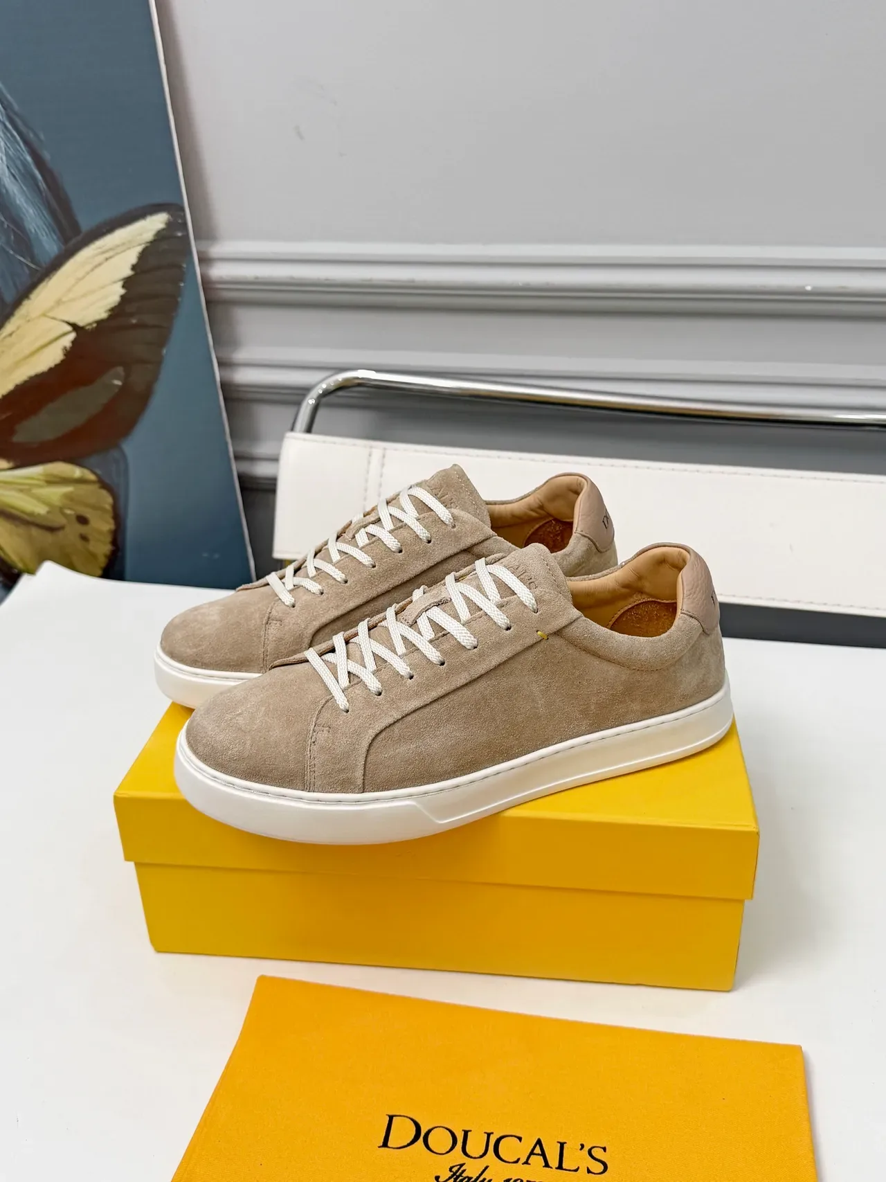Beige Suede Low-Top Lifestyle Sneakers 4
