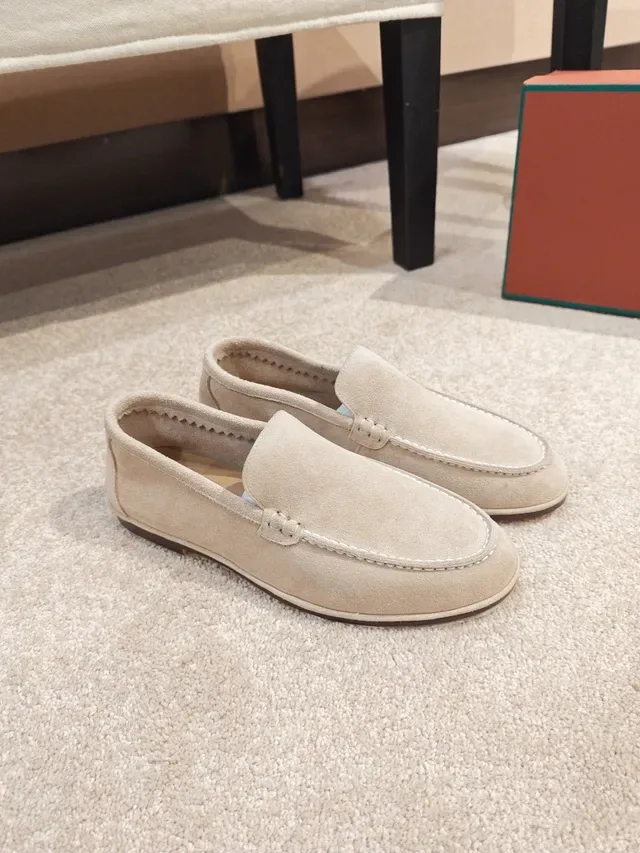 Beige Suede Moc-Toe Slip-On Loafers 4