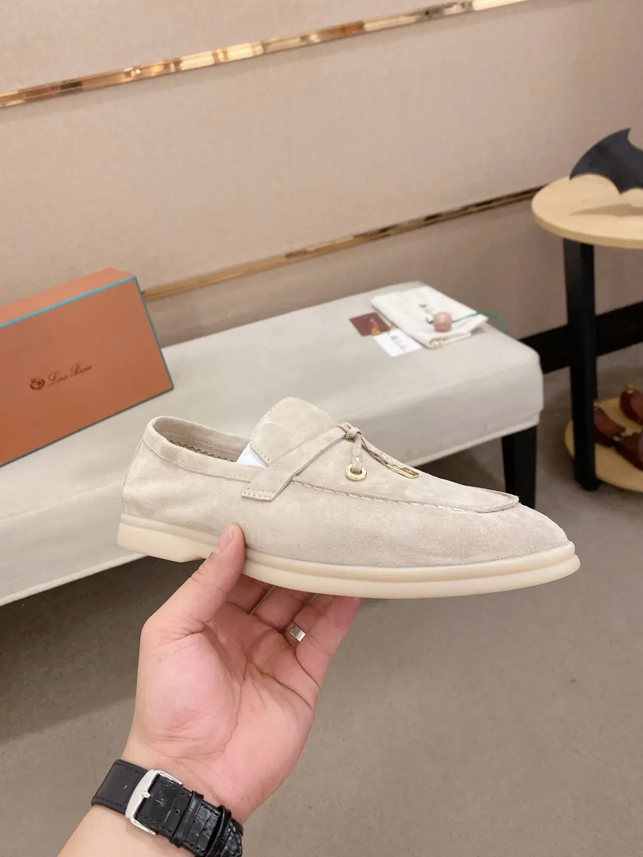 Beige Suede Tassel Strap Loafer 4