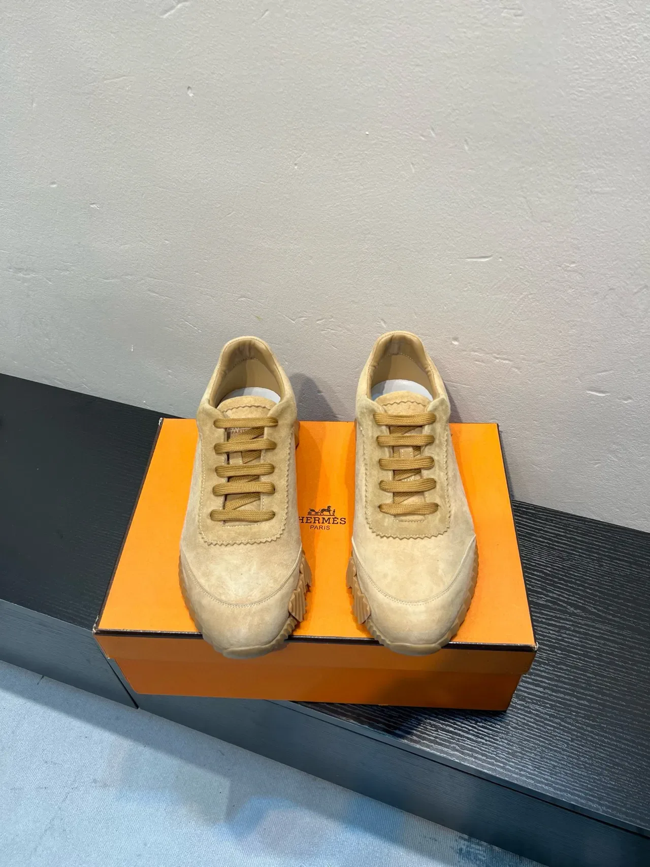 Beige Suede Upper Sculpted Ribbed Midsole Sneakers 2