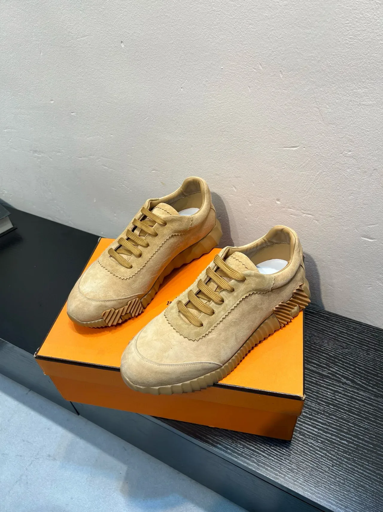 Beige Suede Upper Sculpted Ribbed Midsole Sneakers 3