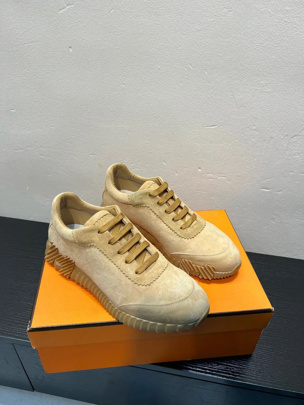 Beige Suede Upper Sculpted Ribbed Midsole Sneakers 5