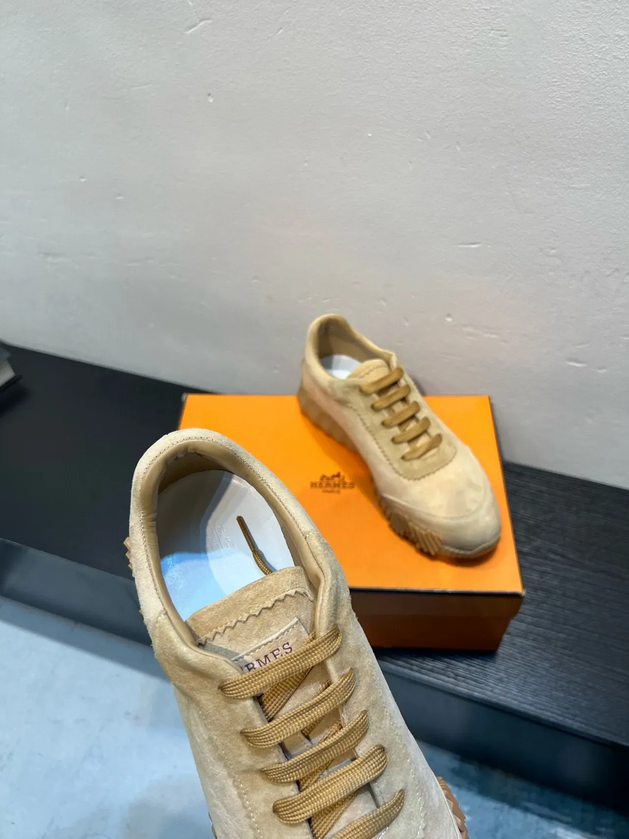 Beige Suede Upper Sculpted Ribbed Midsole Sneakers 7