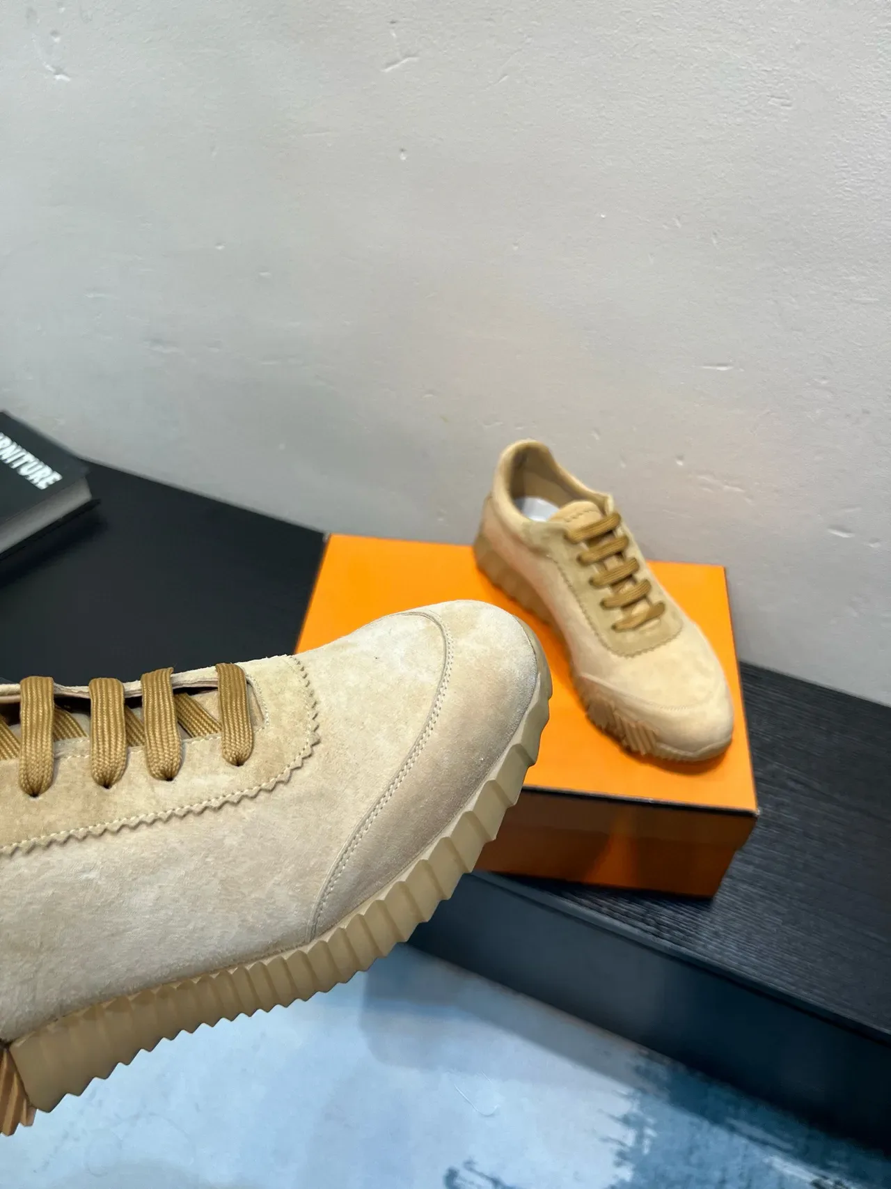 Beige Suede Upper Sculpted Ribbed Midsole Sneakers 8