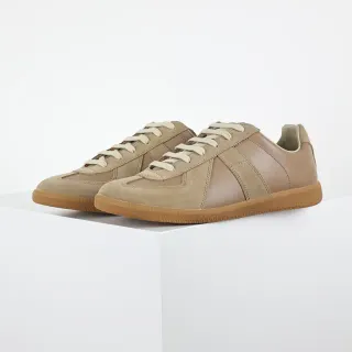 Tênis lifestyle de suede e couro bicolor bege