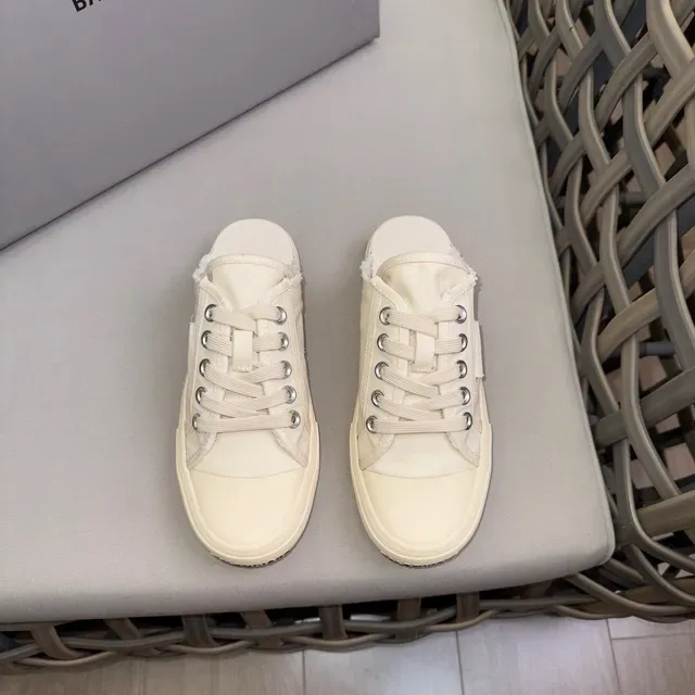 Beige Upper Mule-Style Open Back Canvas Shoes 2