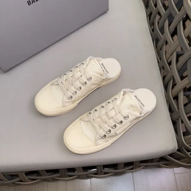 Beige Upper Mule-Style Open Back Canvas Shoes 3