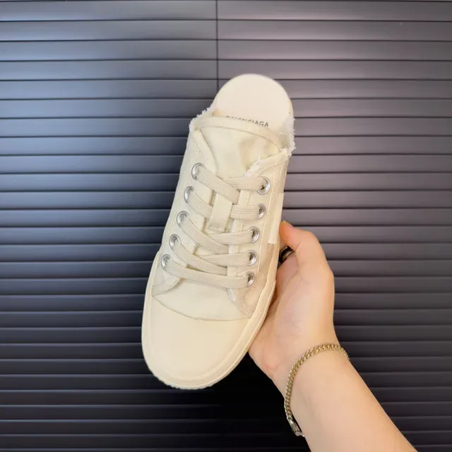 Beige Upper Mule-Style Open Back Canvas Shoes 5