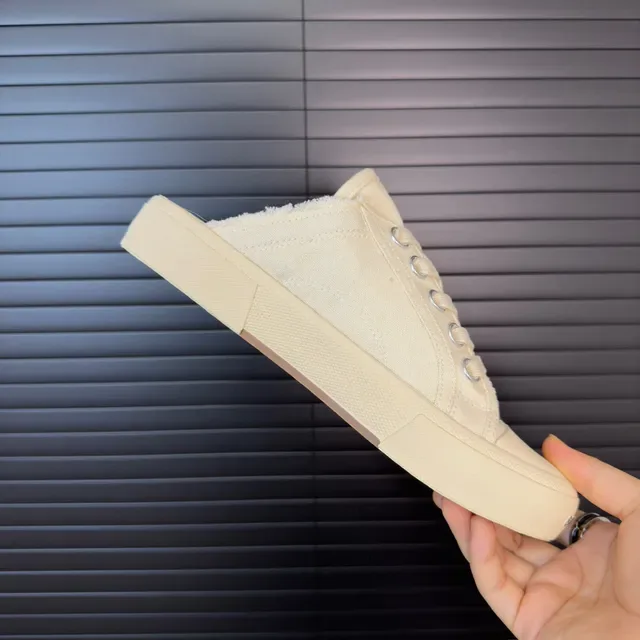 Beige Upper Mule-Style Open Back Canvas Shoes 6