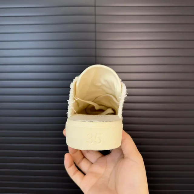 Beige Upper Mule-Style Open Back Canvas Shoes 8