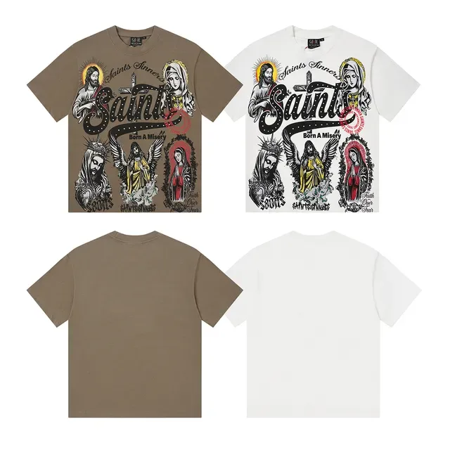 Beige White Oversized Fit Multi-Figure Religious Iconography Print T-Shirt 2