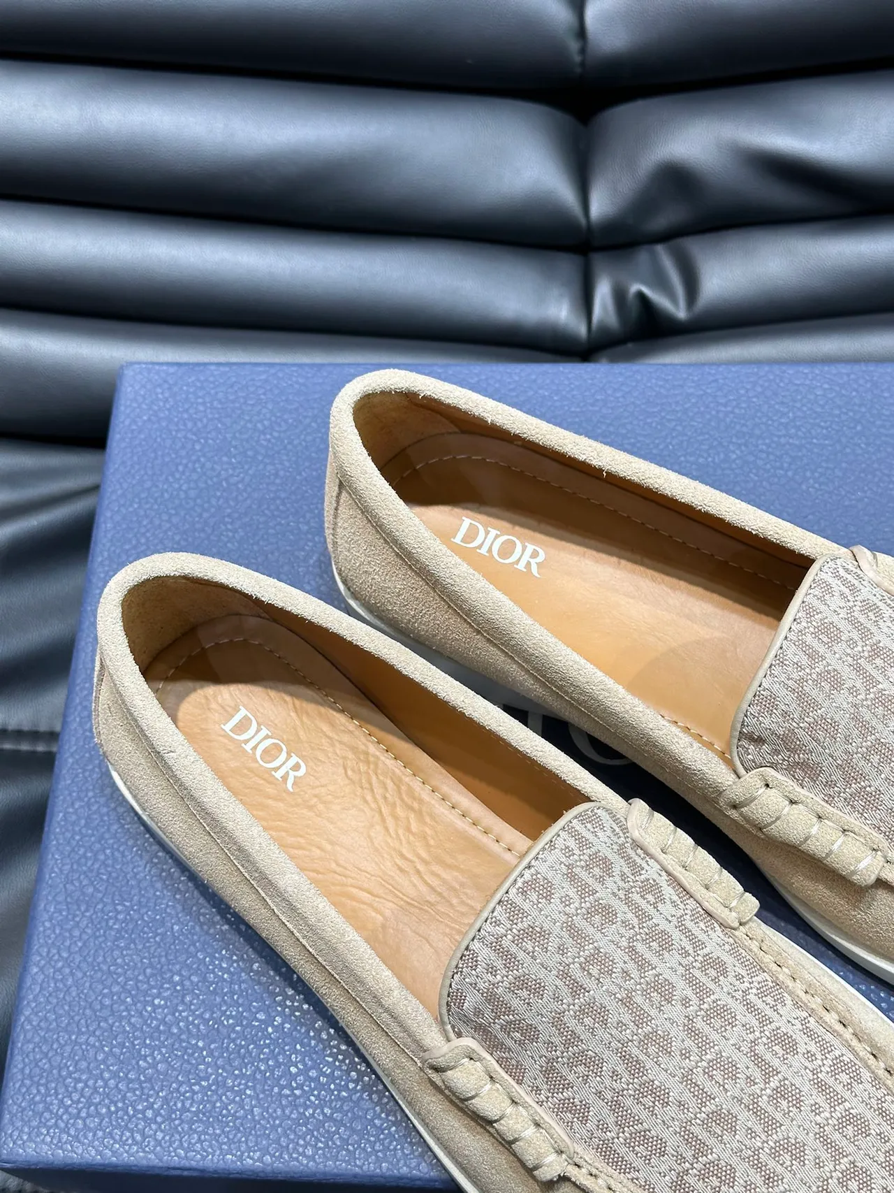 Beige White Suede Upper Monogrammed Textile Vamp Loafer 4