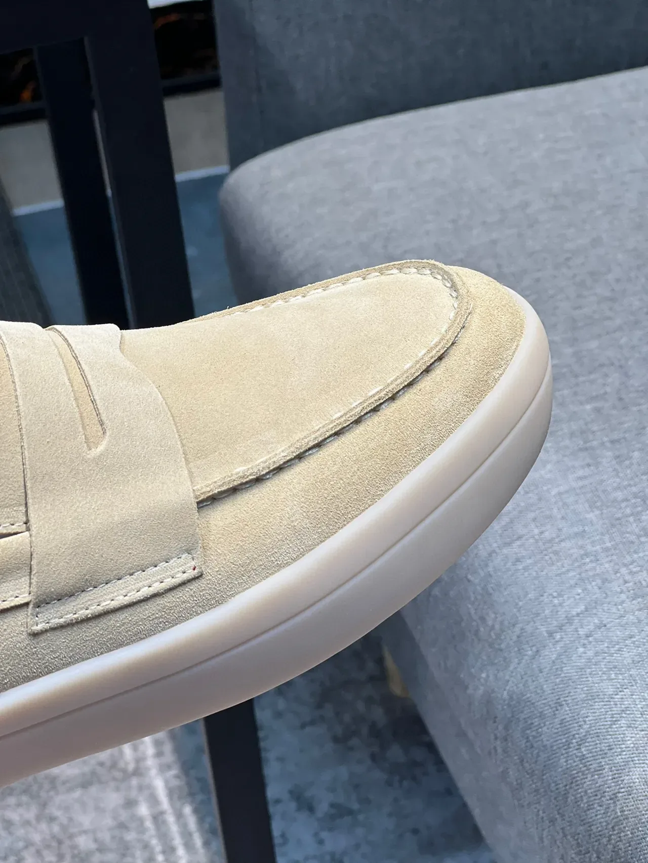 Beige White Suede Upper Penny Strap Loafer 3