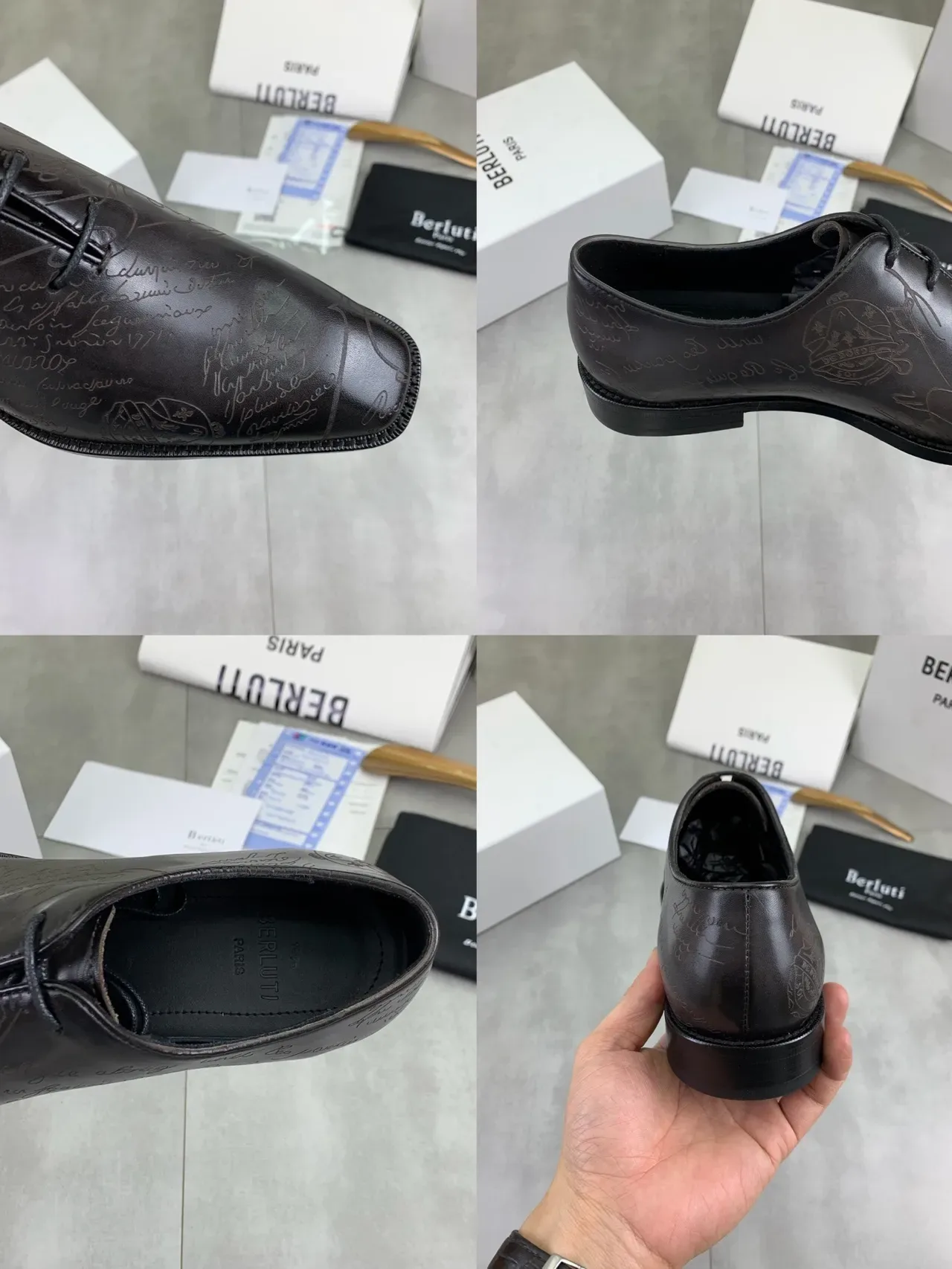 Berluti Black Polished Leather Square Toe Oxford Shoes 2
