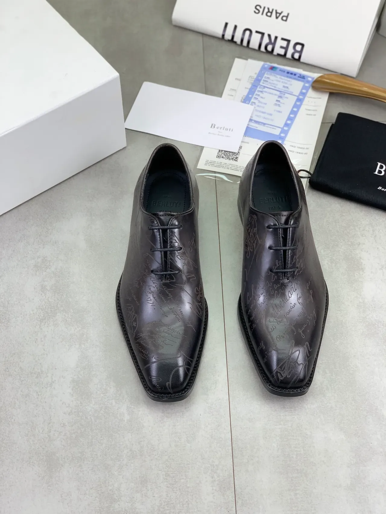 Berluti Black Polished Leather Square Toe Oxford Shoes 5
