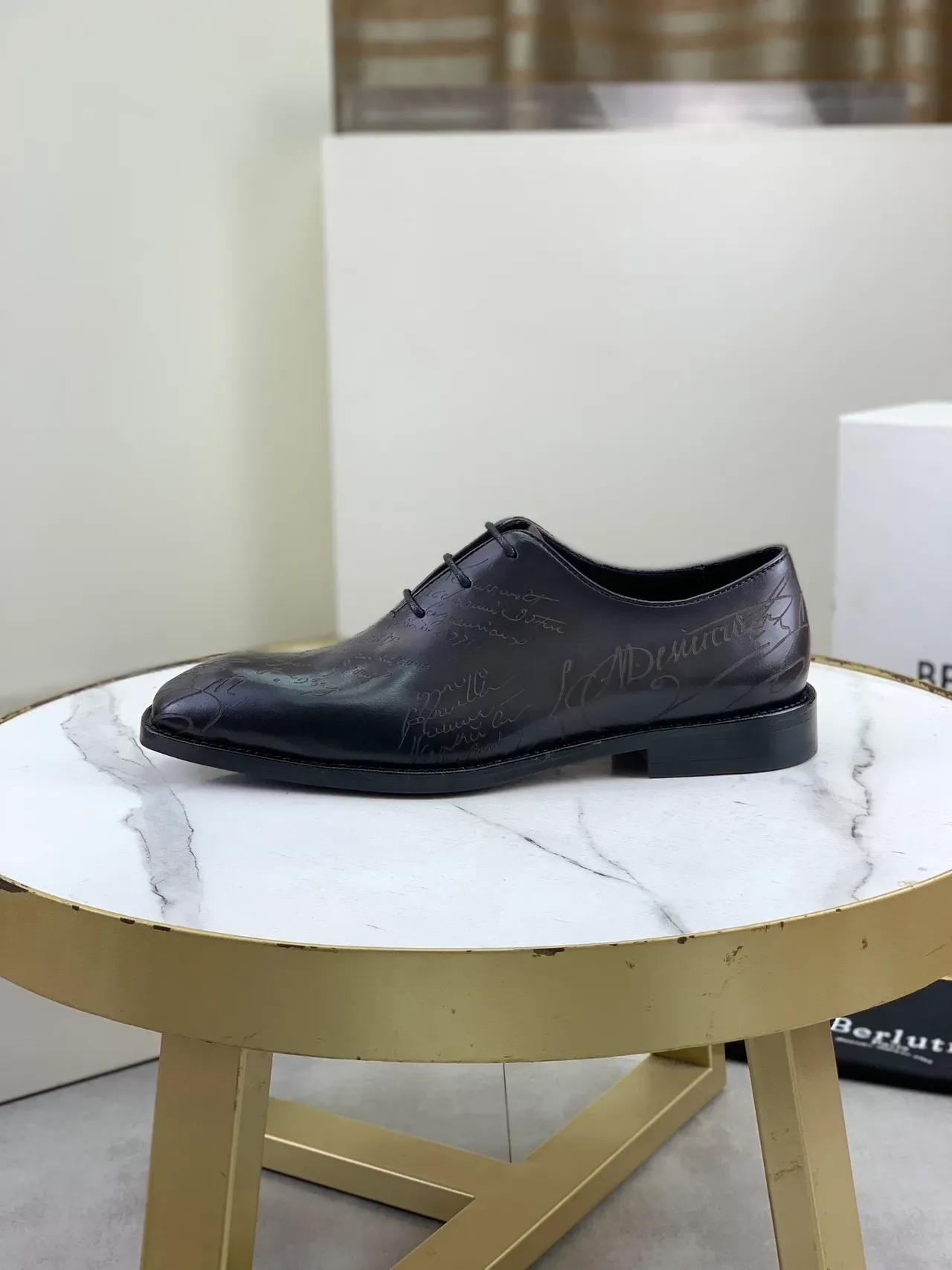 Berluti Black Polished Leather Square Toe Oxford Shoes 6