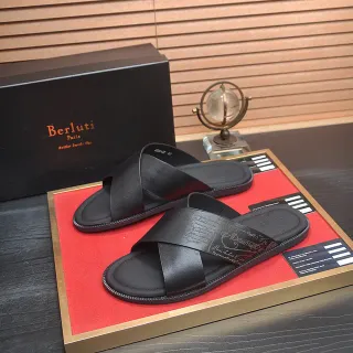 Berluti क्रॉस स्ट्रैप काला चमड़े के जूते