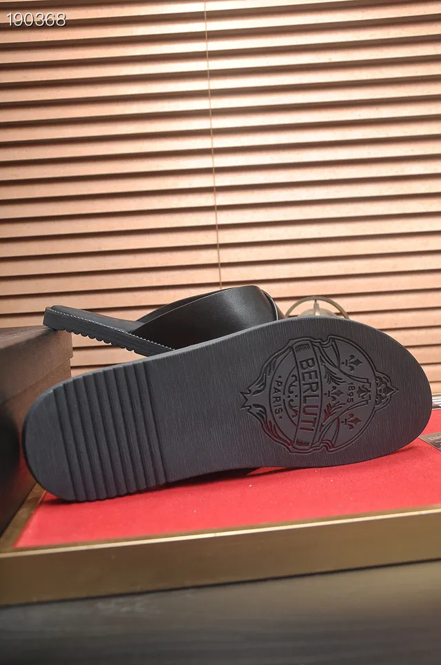 Berluti Crossed Strap Black Leather Slippers 2