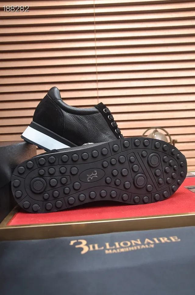 Billionaire Black White Leather-Suede Hybrid Upper Contrast Midsole Lifestyle Sneakers 2