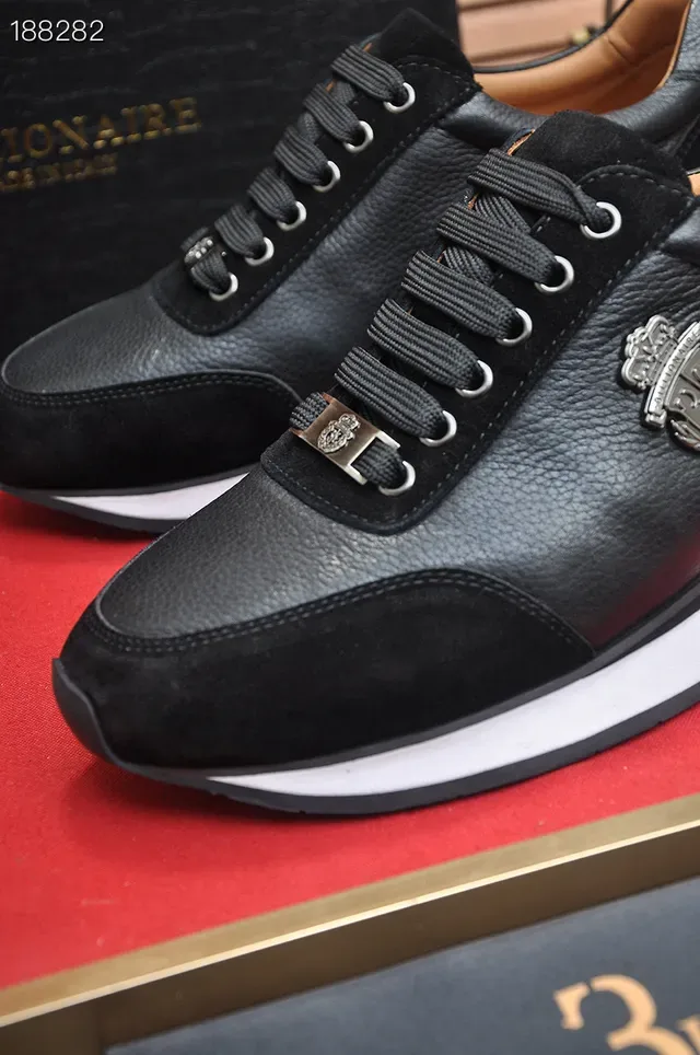 Billionaire Black White Leather-Suede Hybrid Upper Contrast Midsole Lifestyle Sneakers 3