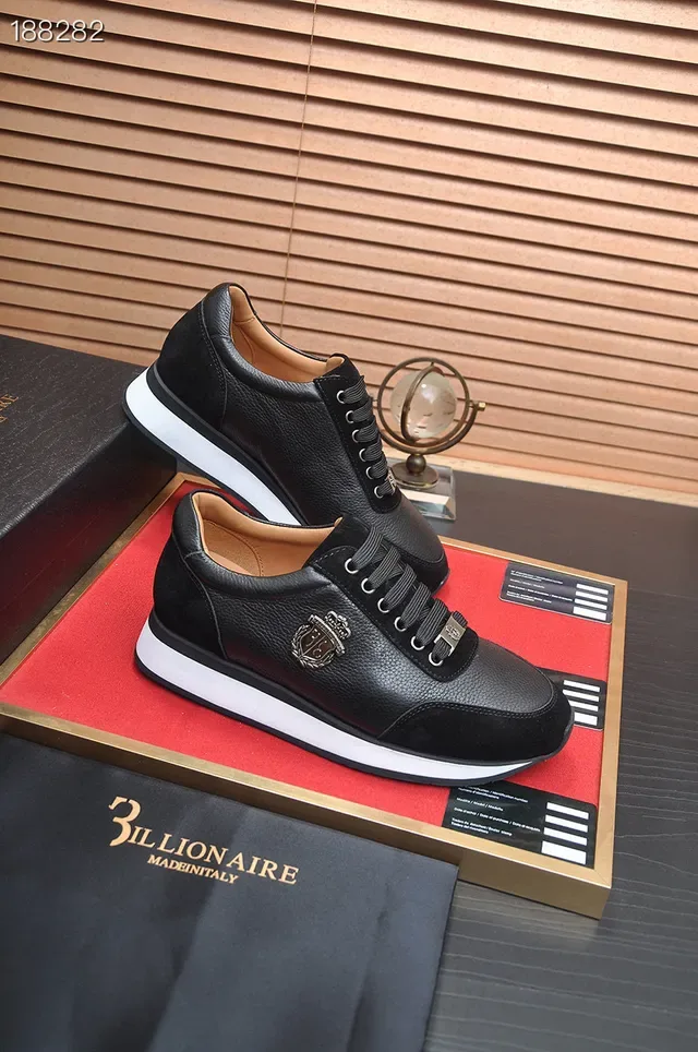 Billionaire Black White Leather-Suede Hybrid Upper Contrast Midsole Lifestyle Sneakers 6