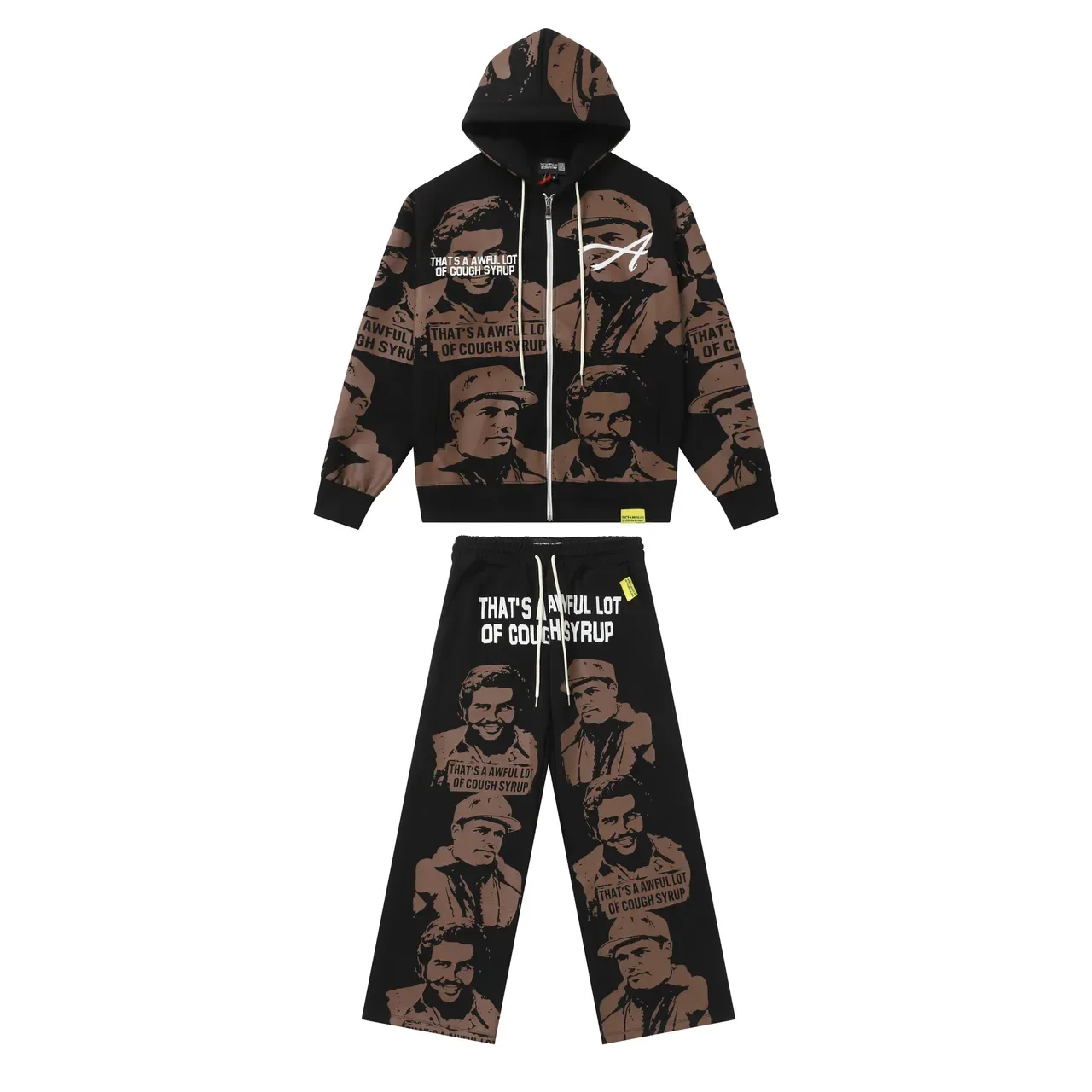 Black and Brown All-Over Print Zip-Front Hoodie and Pants Tracksuit 2
